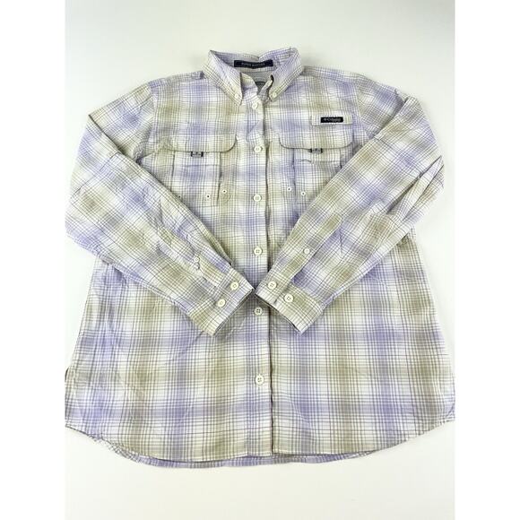 Columbia PFG Super Bahama Shirt Women’s Small Plaid Long Sleeve Vented Purple - Picture 2 of 8